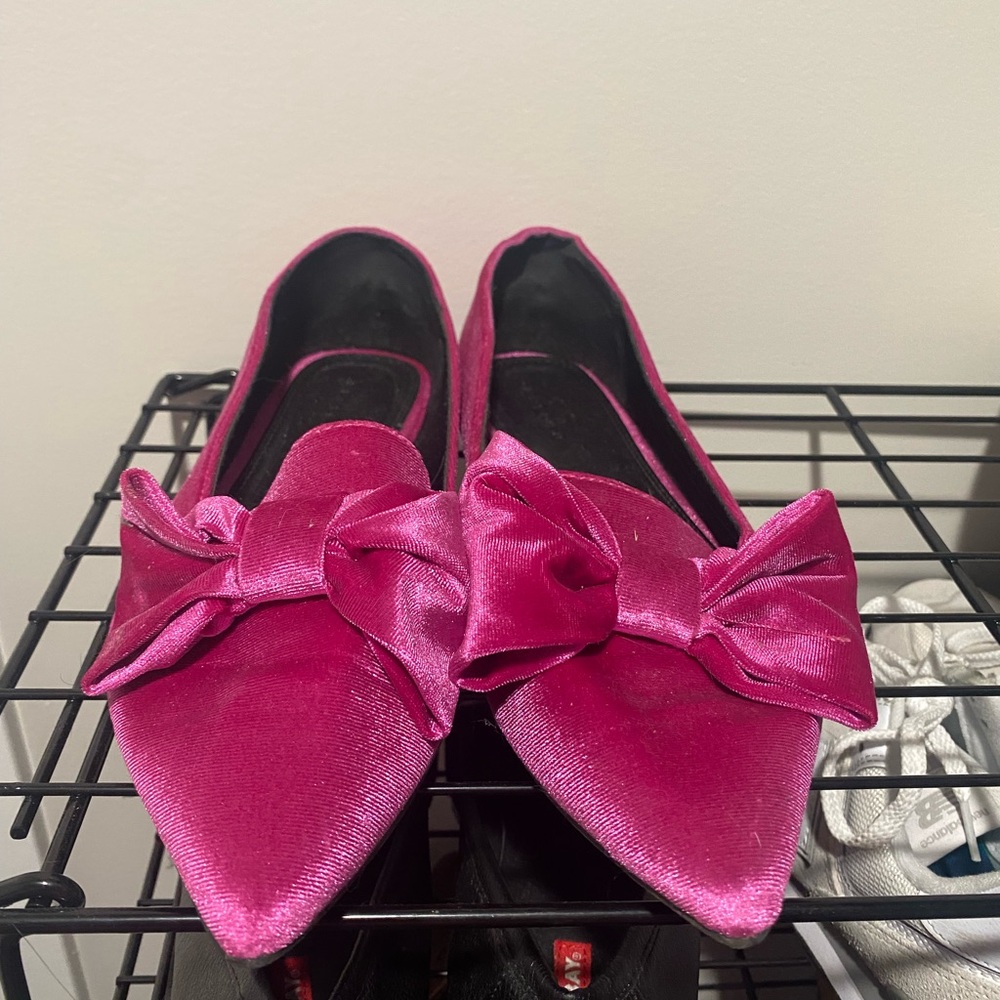 ASOS Pink Velvet Flats with Bow, Women’s 9